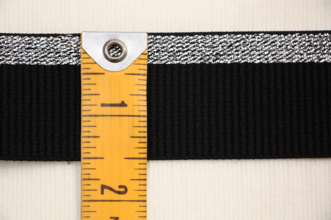 Metallic Fancy Elastic (38mm/ 1 1/2") - Black/Metallic Silver - Image 3