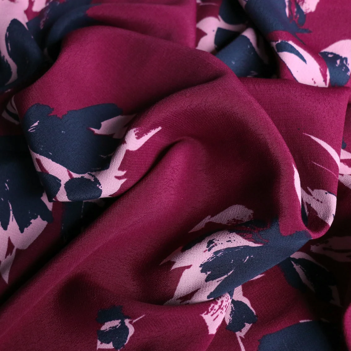 Blooms In Bordeaux Viscose Crepe - Image 2