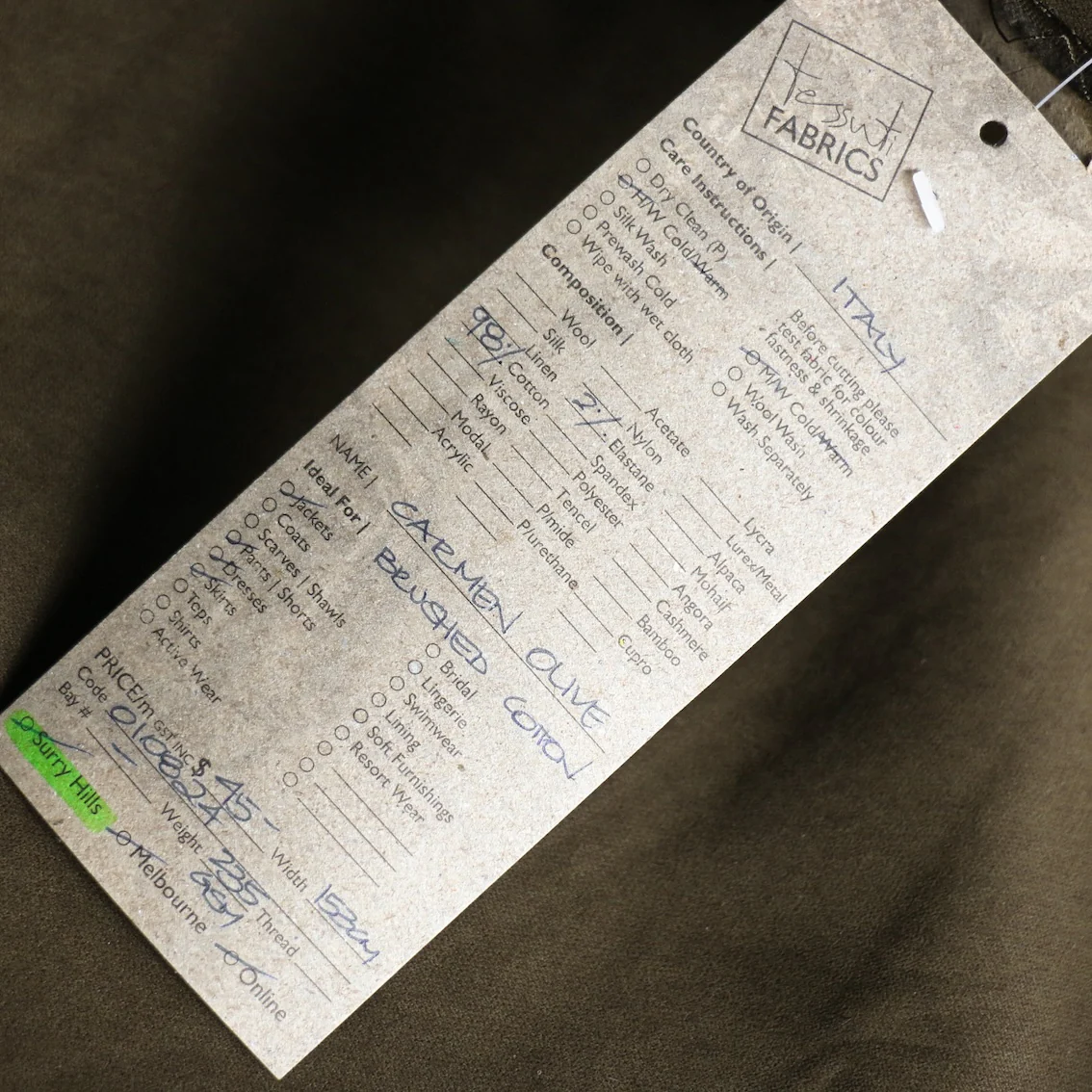 Carmen Olive Stretch Brushed Cotton - Image 3