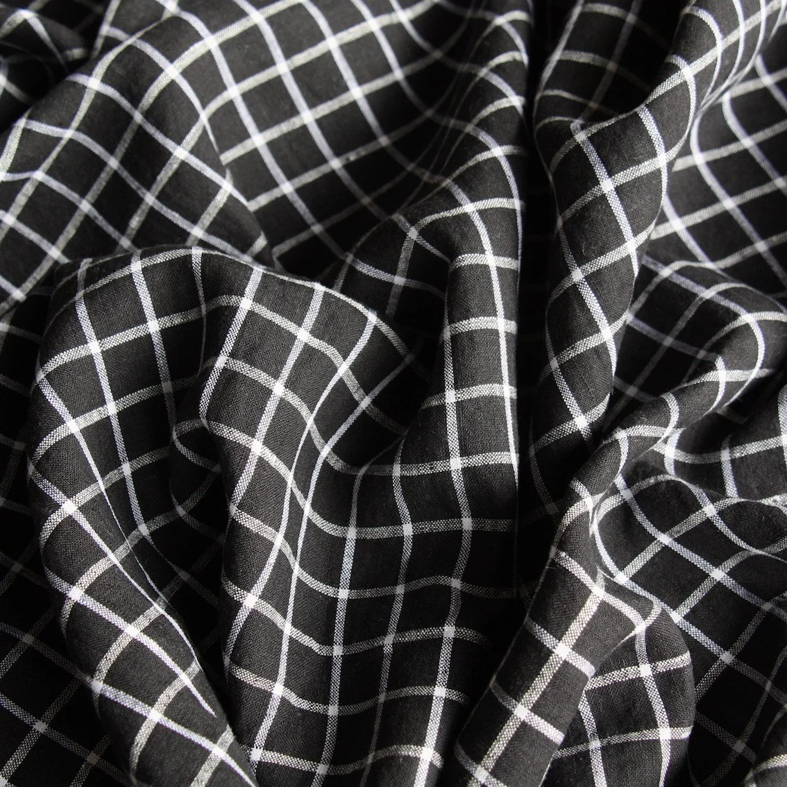Chalk Grid Black Bio Wash Linen - Image 2