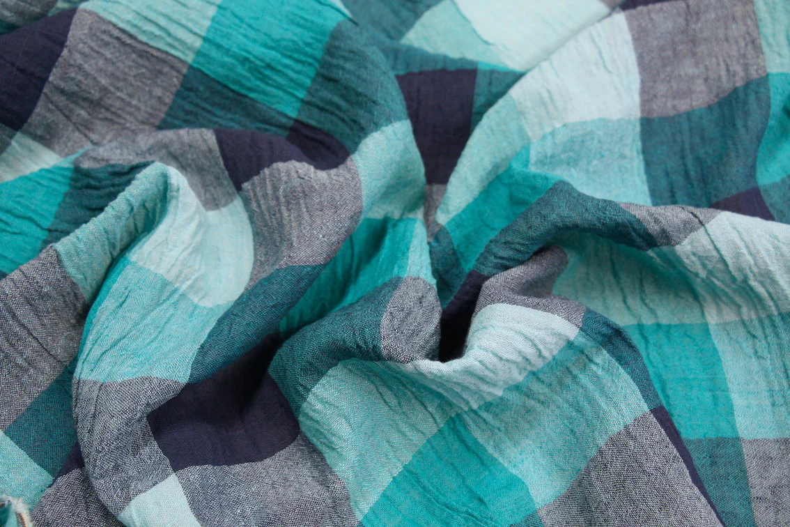 Marine Check Crinkle Linen - Image 4