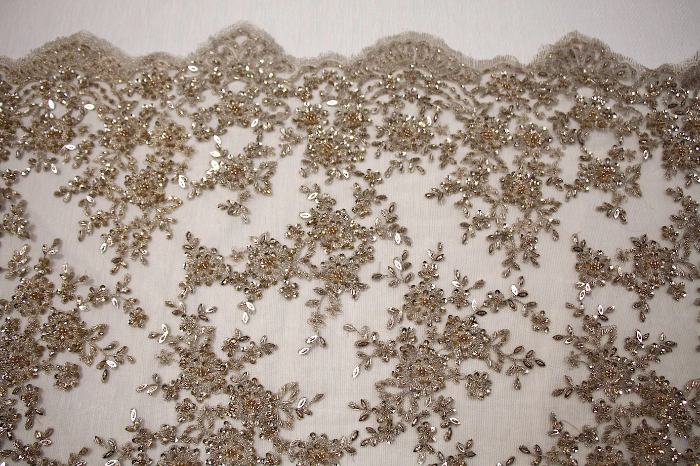 Gold Embroidered Beaded Tulle - Image 3