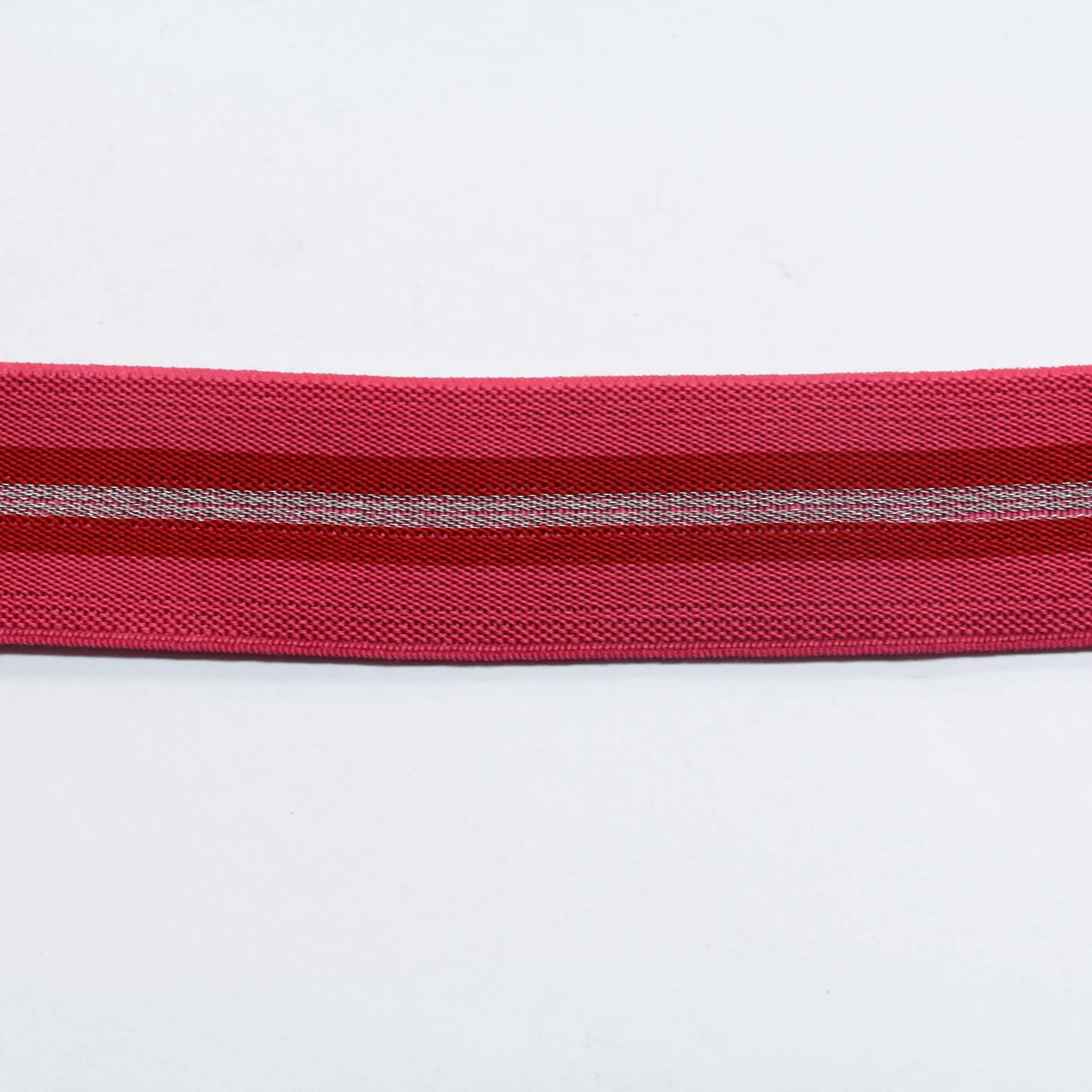 Fancy Elastic Elastic (35mm/ 1 1/4") - Pink/Red/Silver Stripe - Image 2