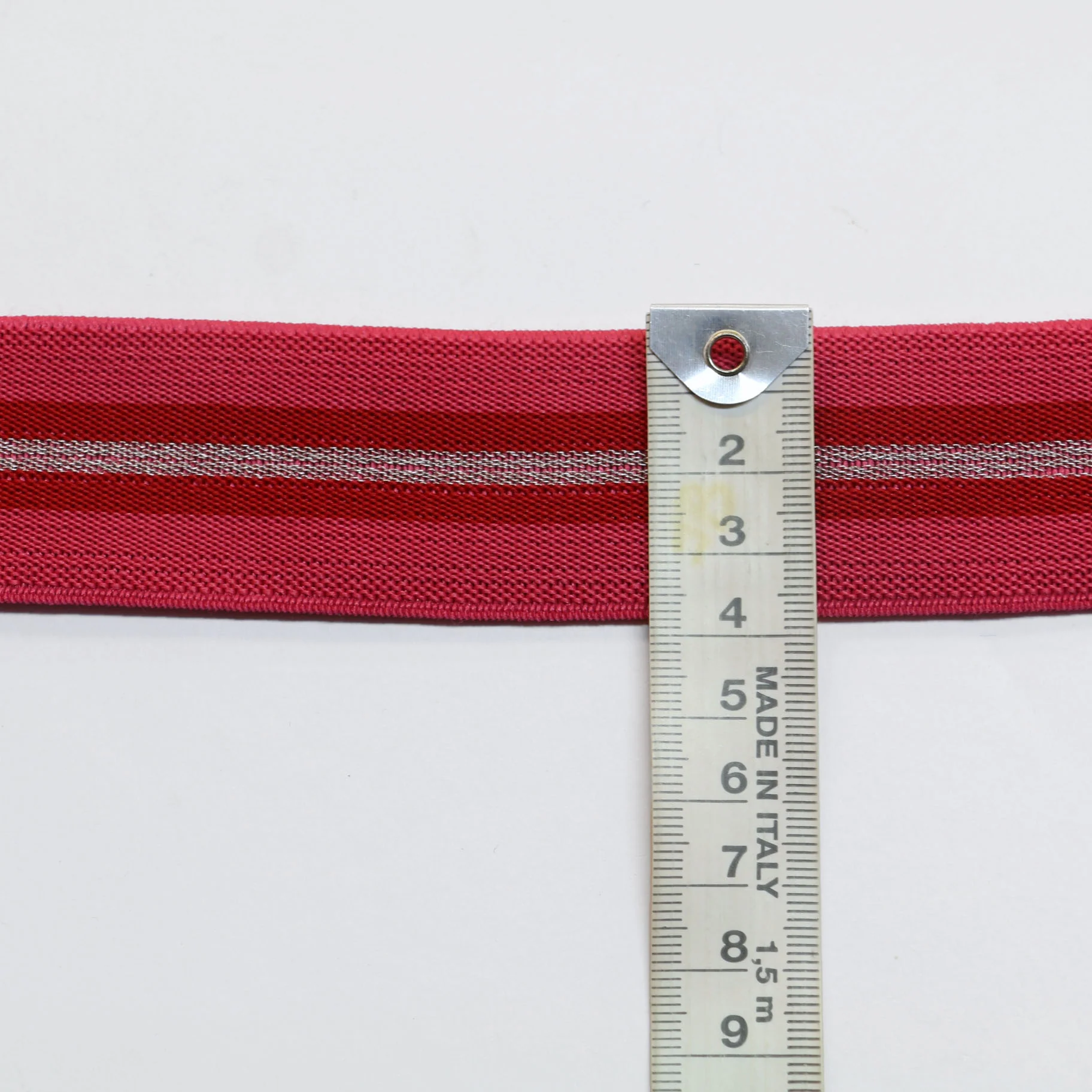 Fancy Elastic Elastic (35mm/ 1 1/4") - Pink/Red/Silver Stripe - Image 3