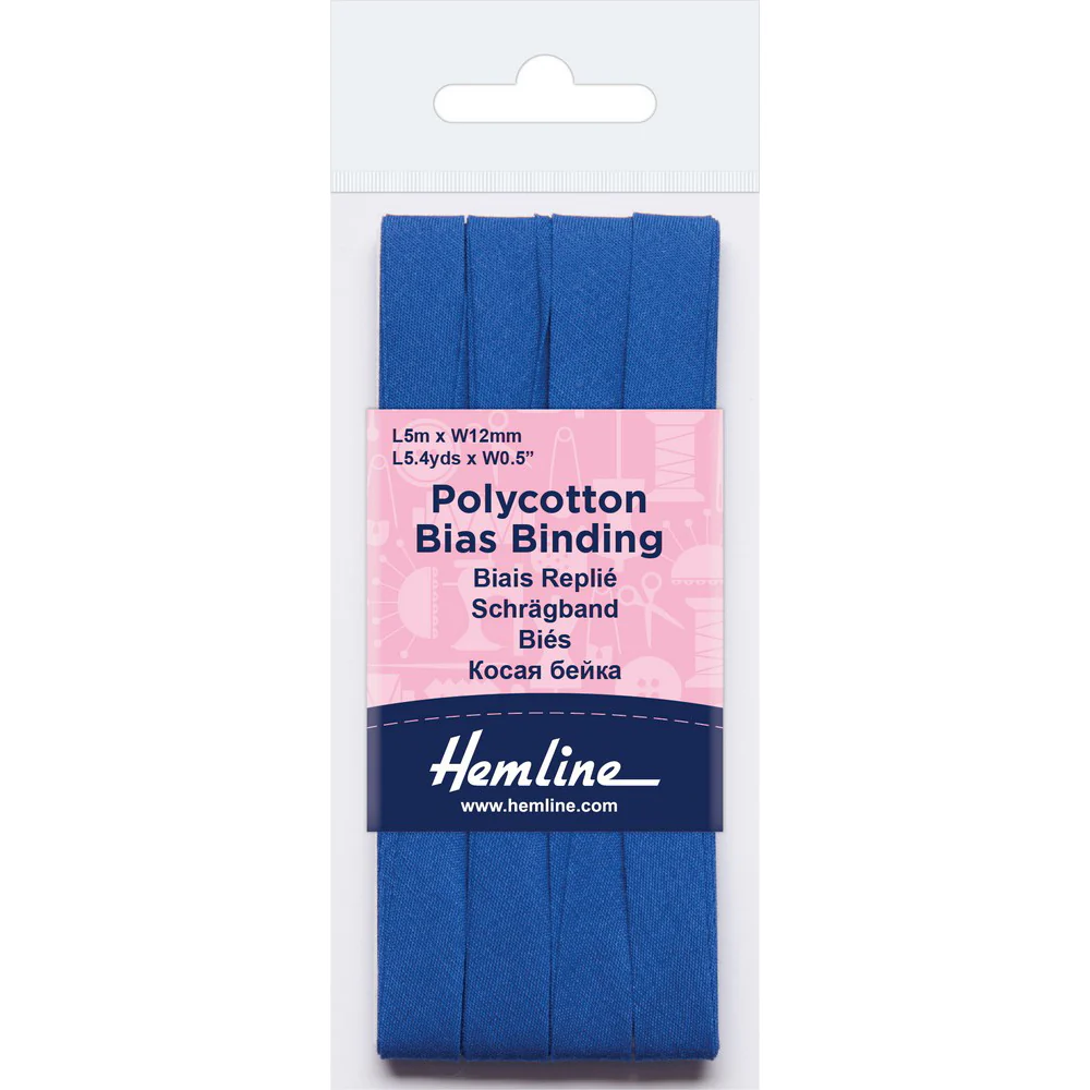 Hemline Polycotton Bias Binding - Royal12MM X 5M