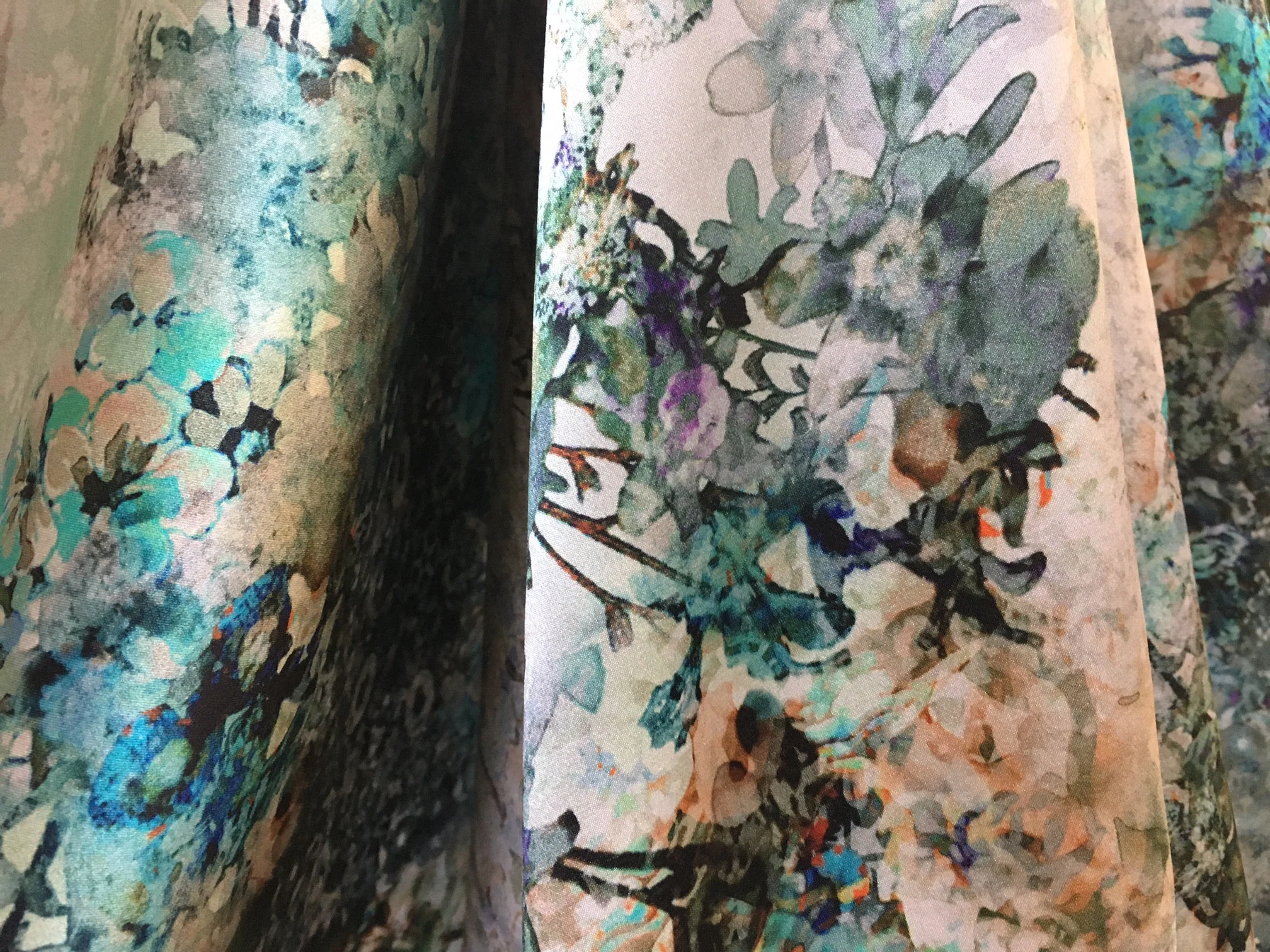 Jardin Teal Satin Silk - Image 3