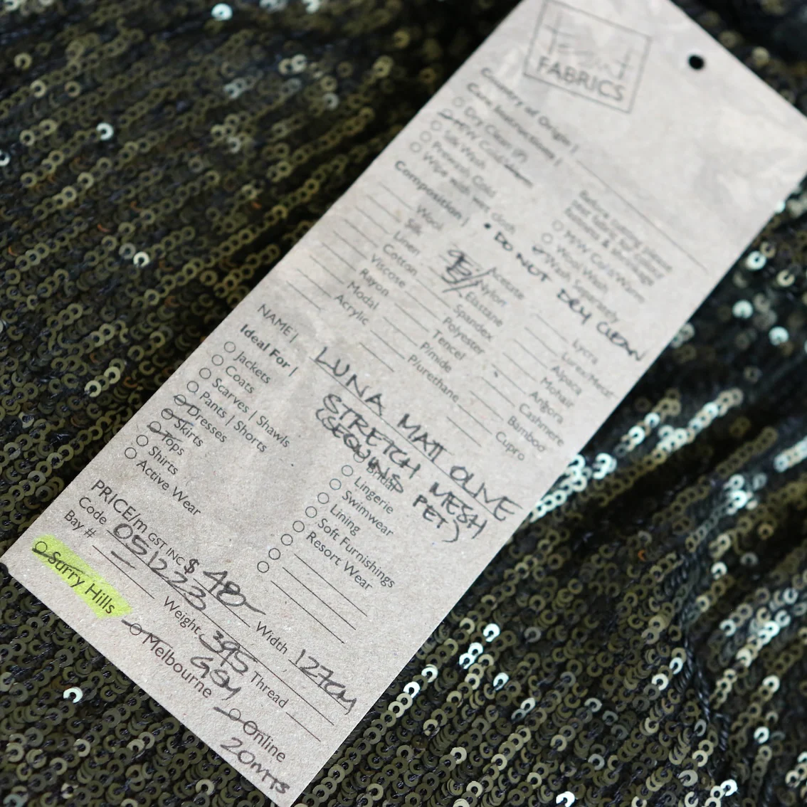 Luna Matte Olive Sequinned Stretch Mesh - Image 3