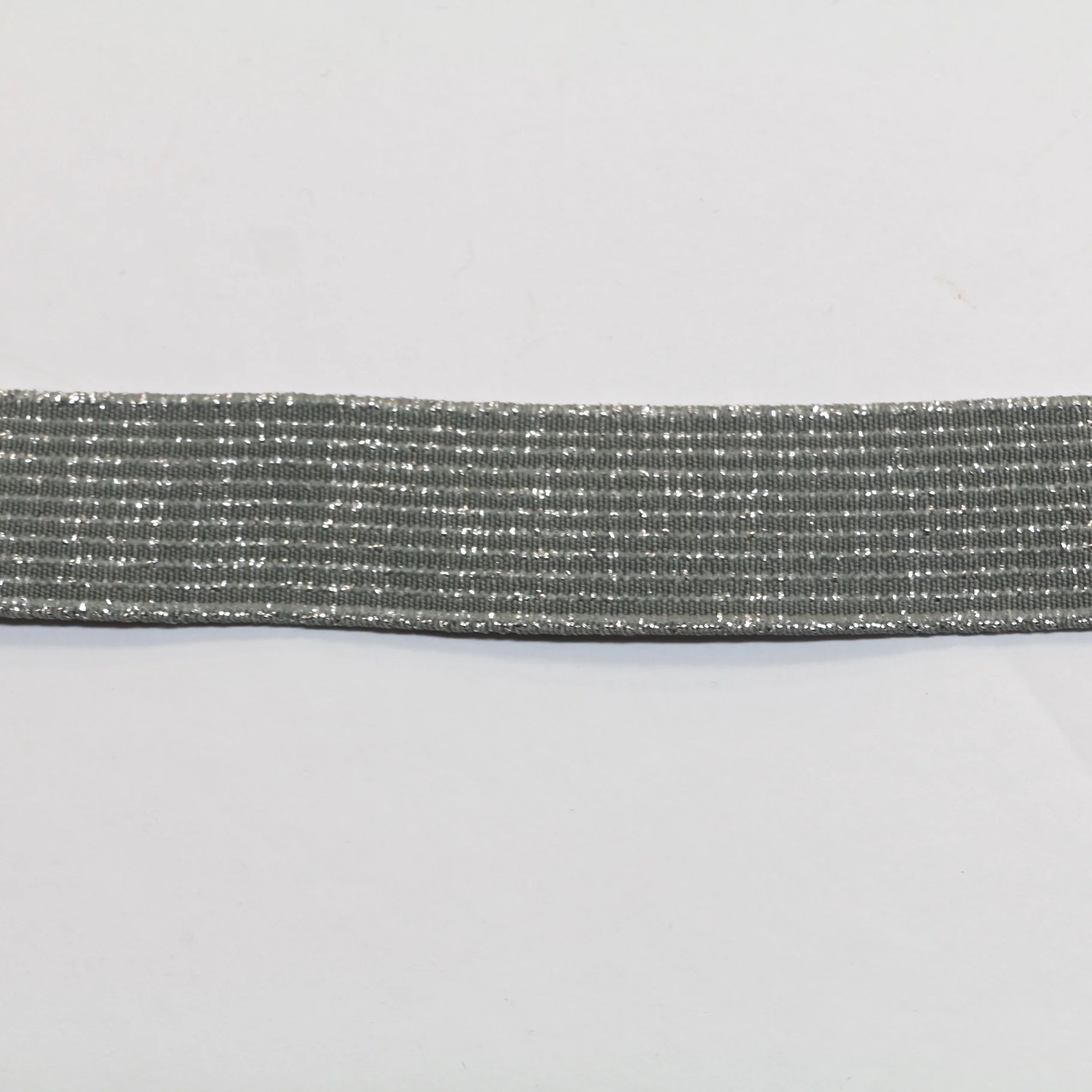 Metallic Fancy Elastic (25mm/ 1") - Striped Grey/Silver Metallic - Image 3