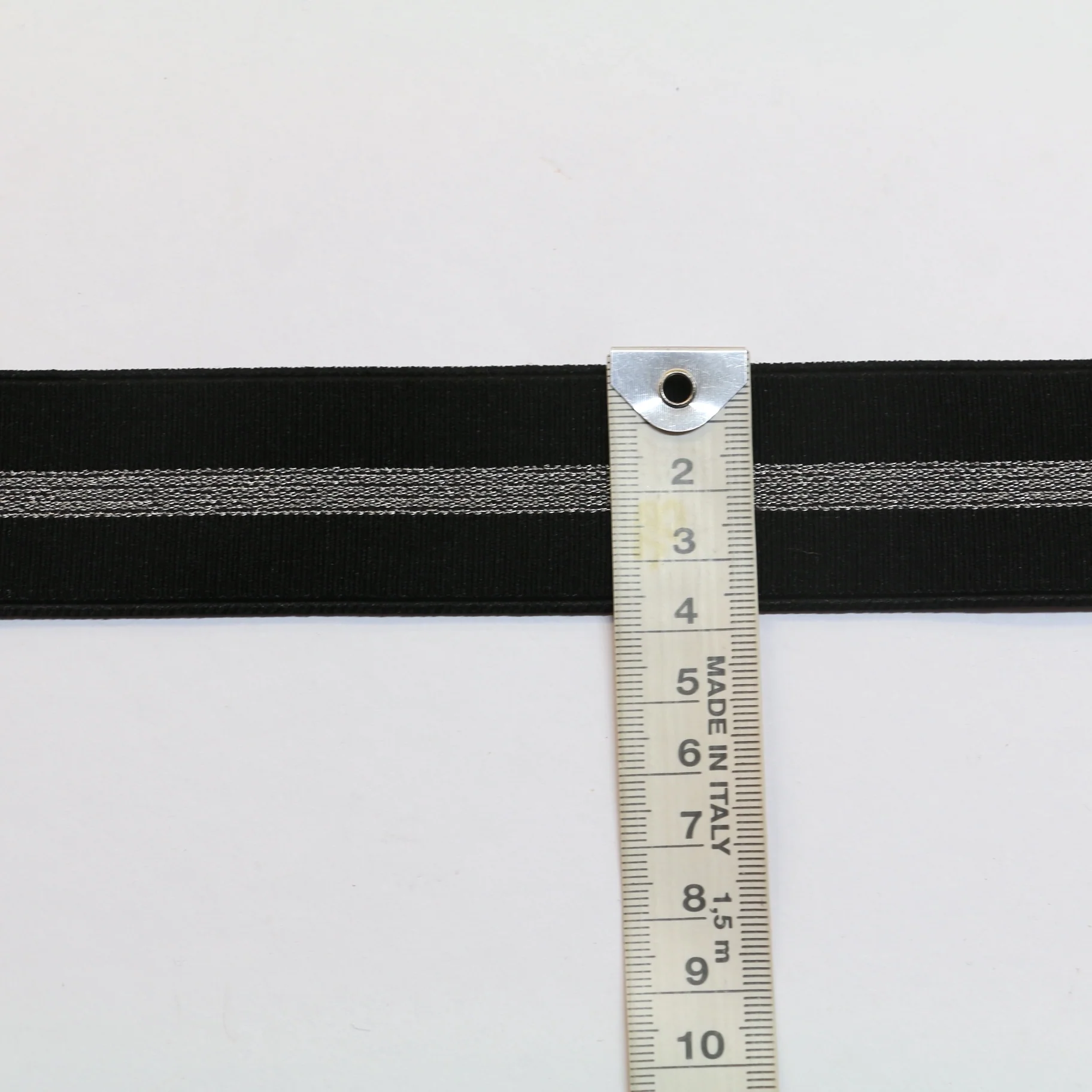 Metallic Fancy Elastic (35mm/ 1 1/4") - Black/Metallic Silver Stripe - Image 2