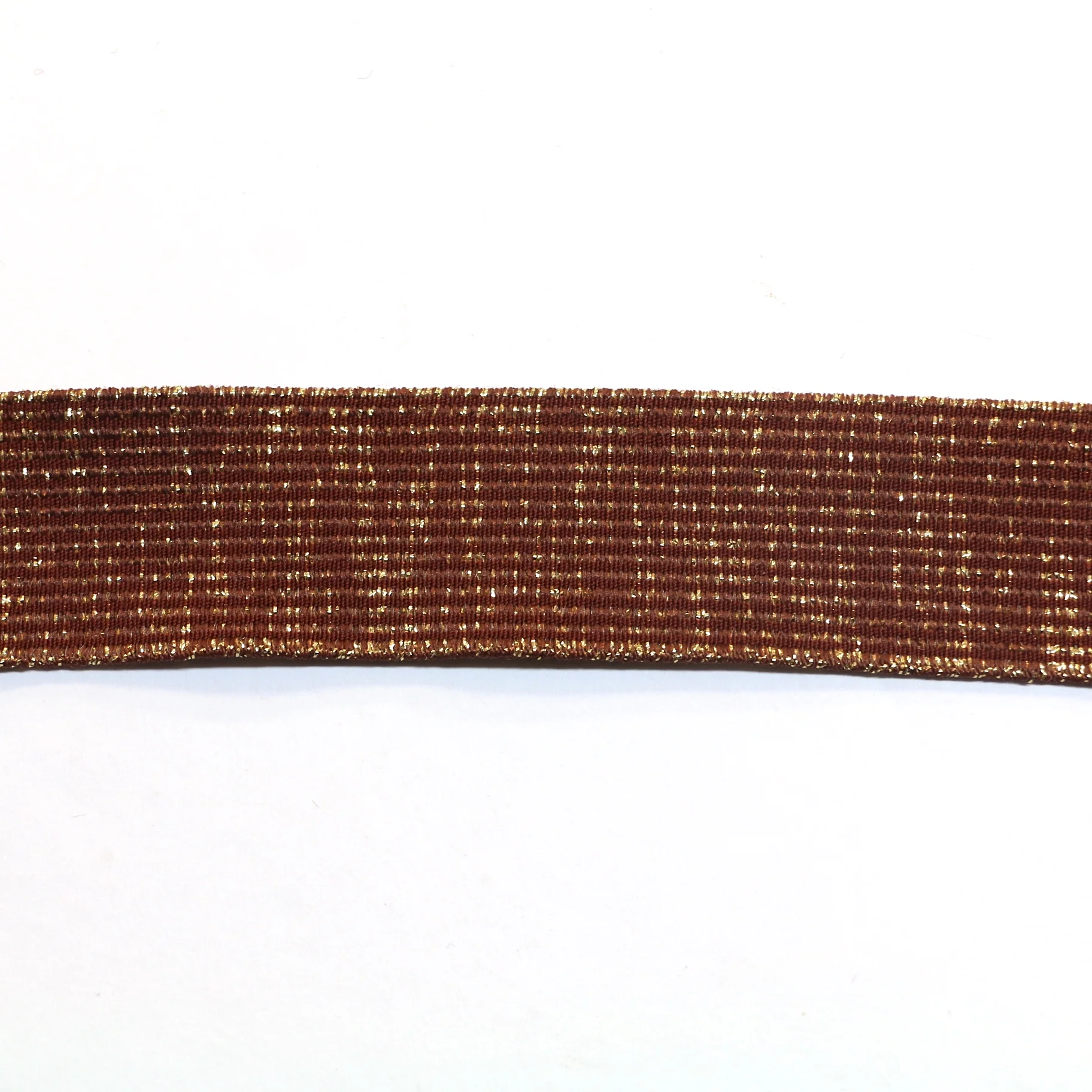 Metallic Fancy Elastic (35mm/ 1 1/4") - Striped Terracotta/Gold Metallic - Image 2