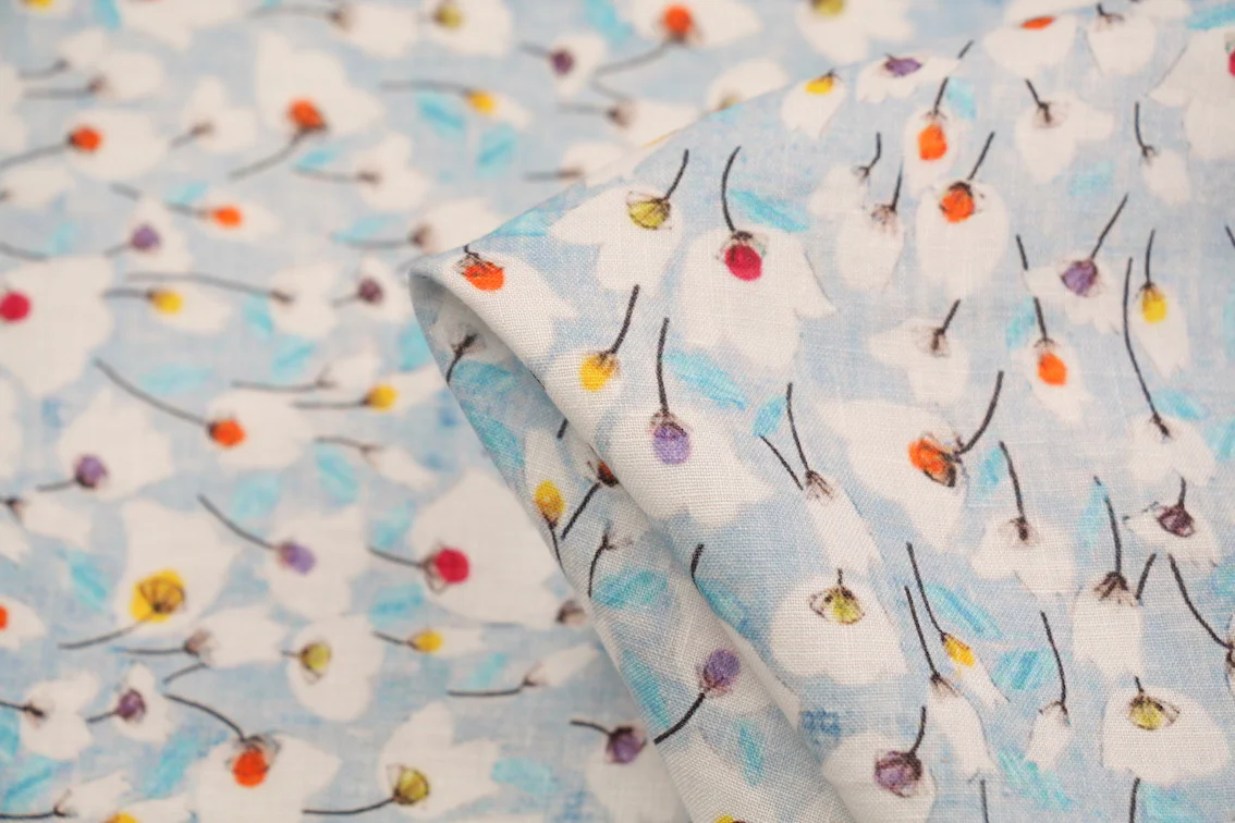 On Blue Fields Washed Printed Linen