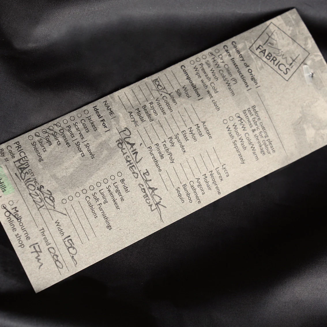 Plain Black Polished Cotton - Image 3