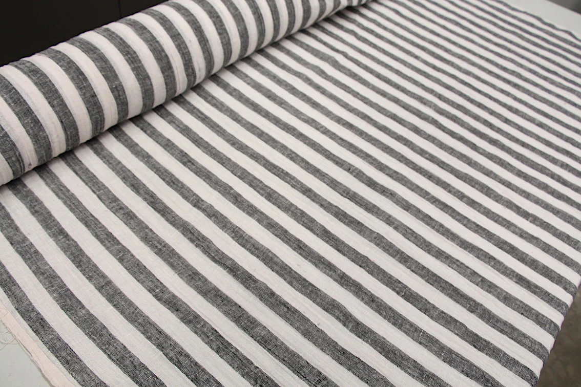 Riviera Black Stripe Crinkle Linen - Image 3