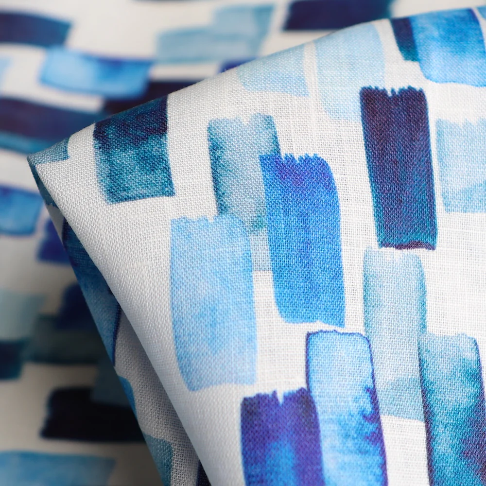 Strokes Of Blue Printed Linen