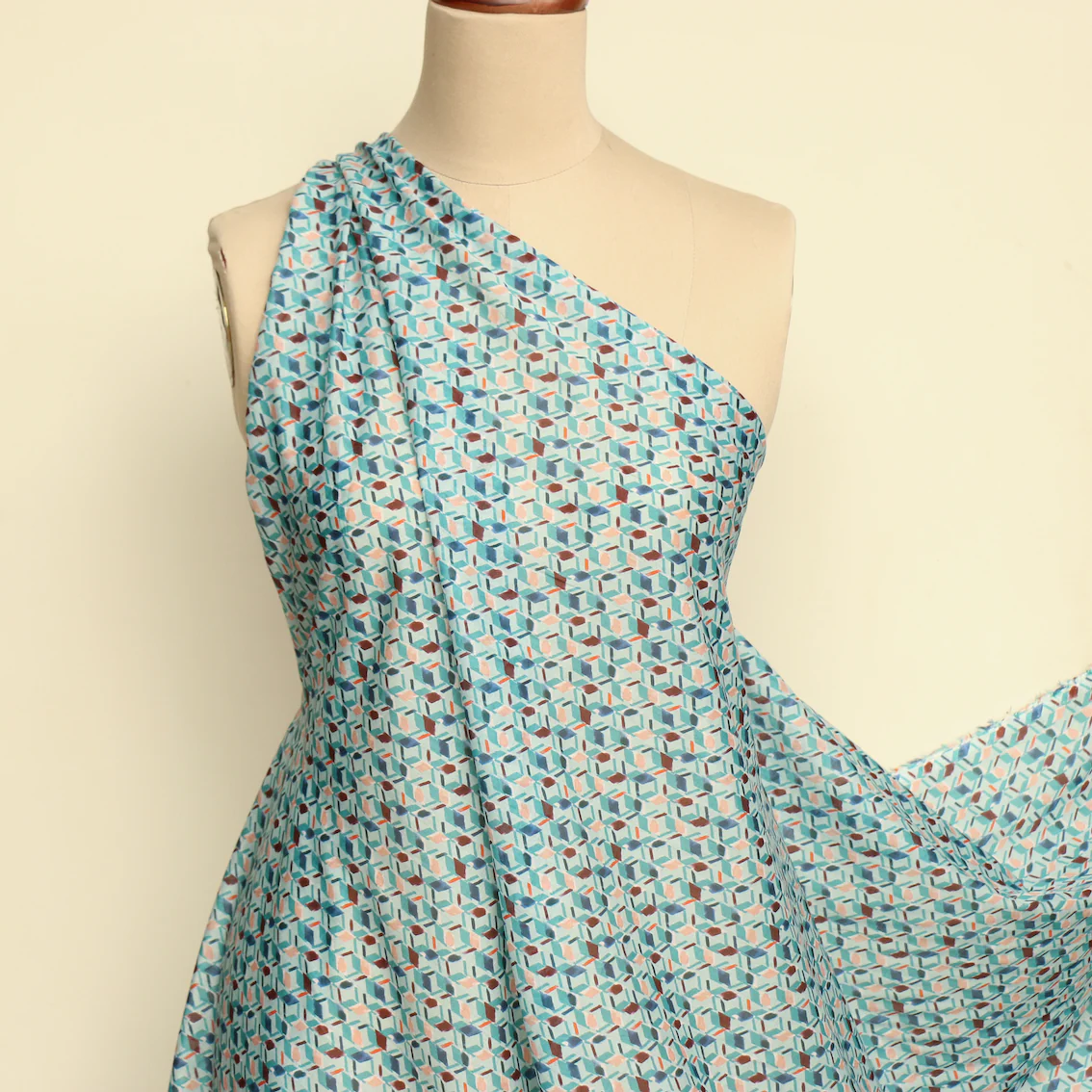 Teal Tiles Cotton Voile - Image 5