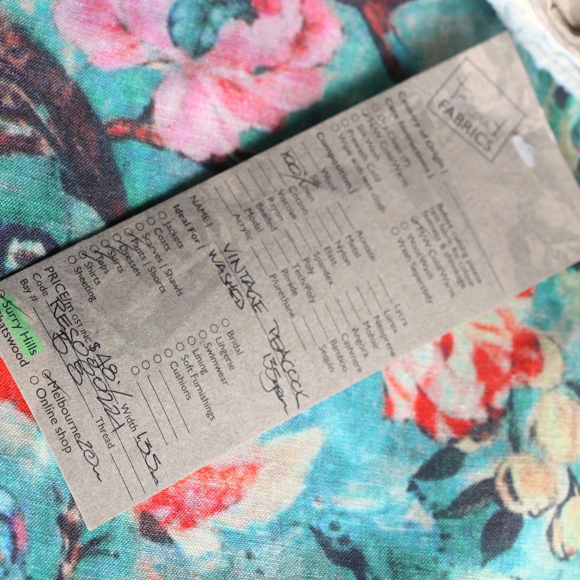 Vintage Peacock Washed Printed Linen - Image 4