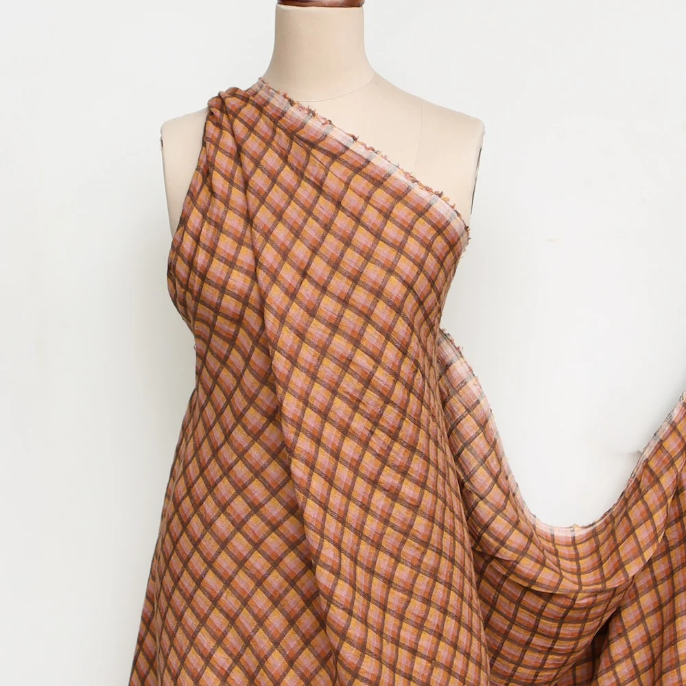 Willow Check Rust/Rose Linen - Image 7