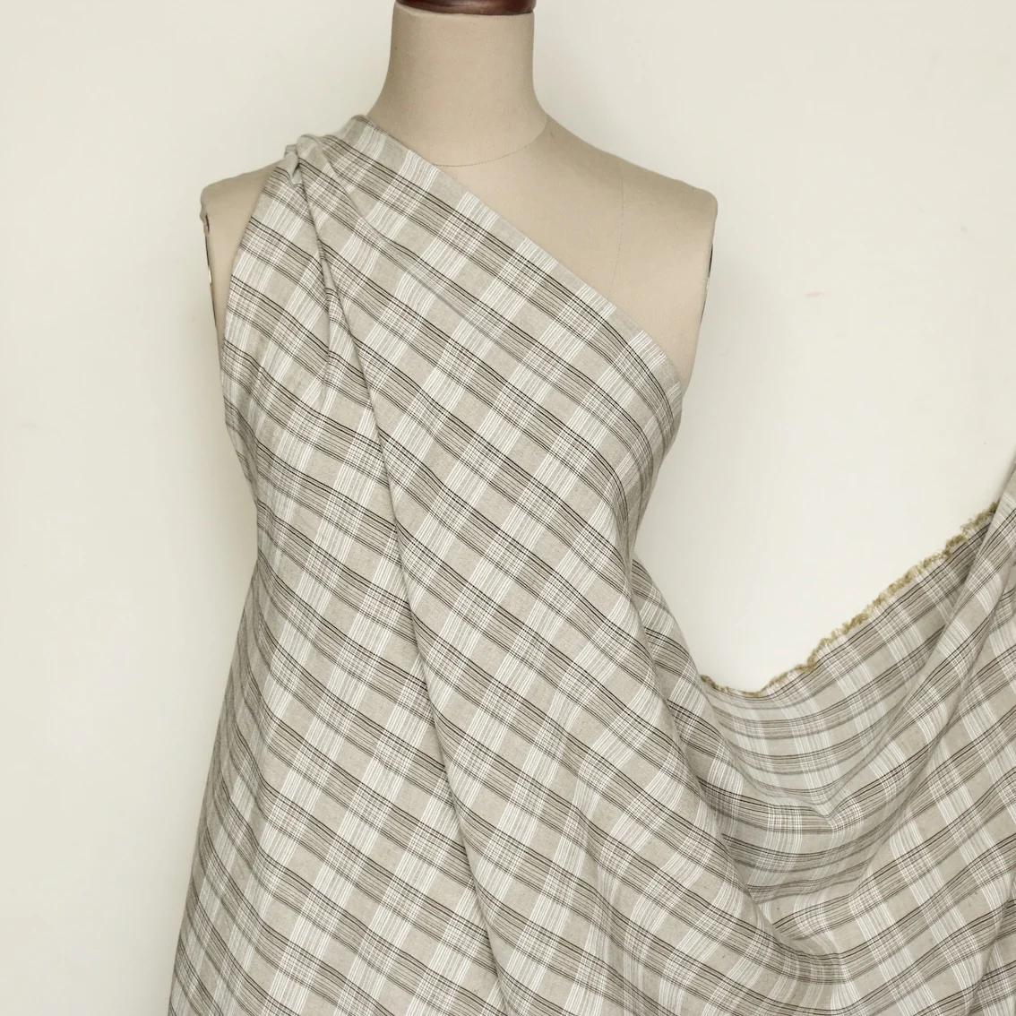 Zoe Sage Green Check Linen/Viscose - Image 5